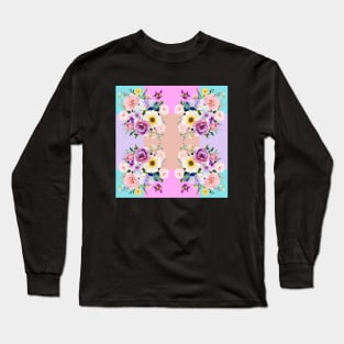 watercolor floral colorful seamless pattern Long Sleeve T-Shirt